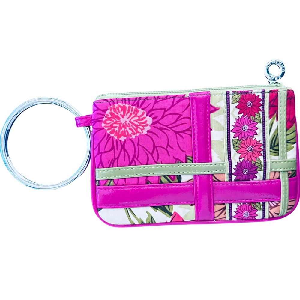 Vera Bradley Floral Wristlet Zip ID Case Wallet Ring Bag Charm